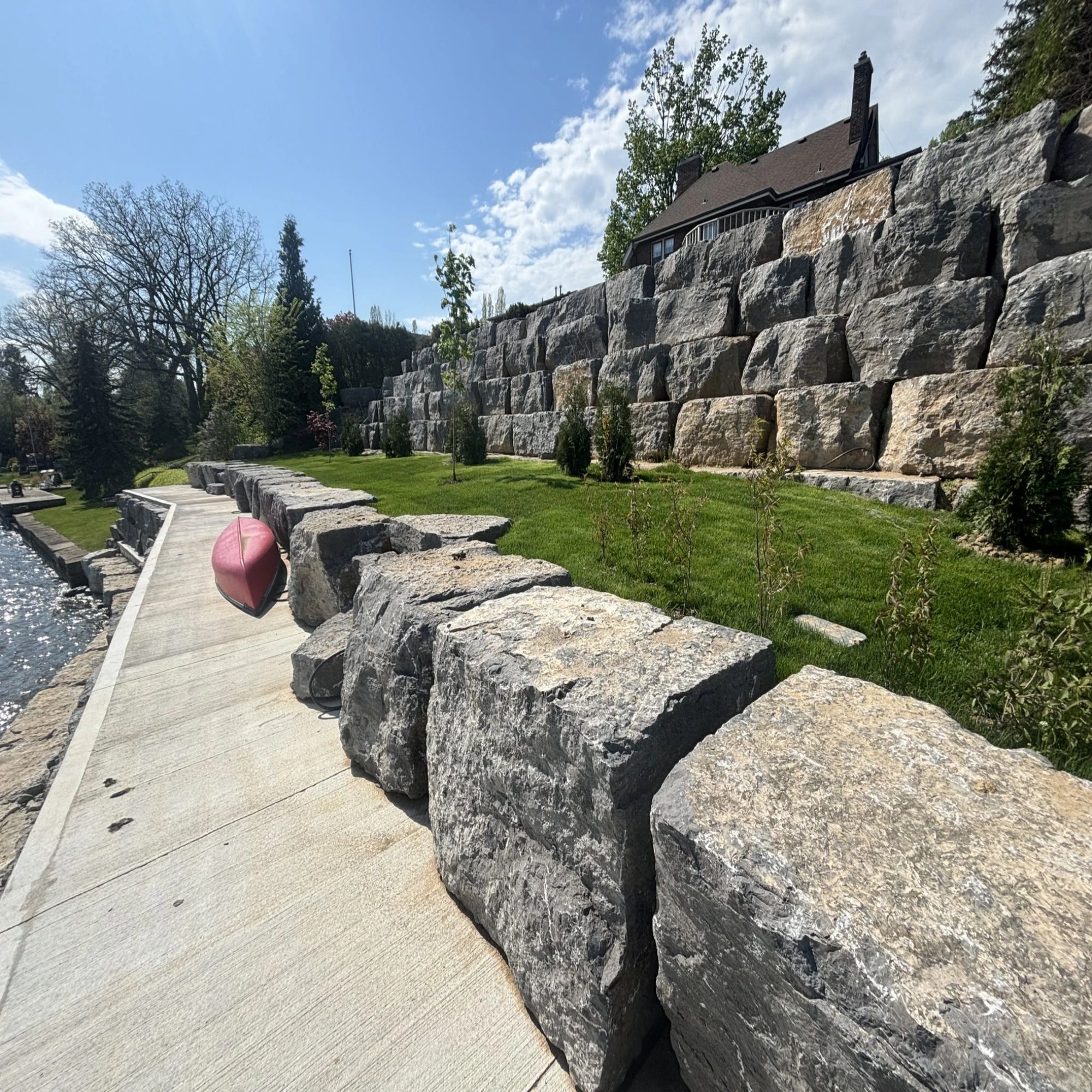 Engineered armour-stone shoreline wall built by Vanderscape